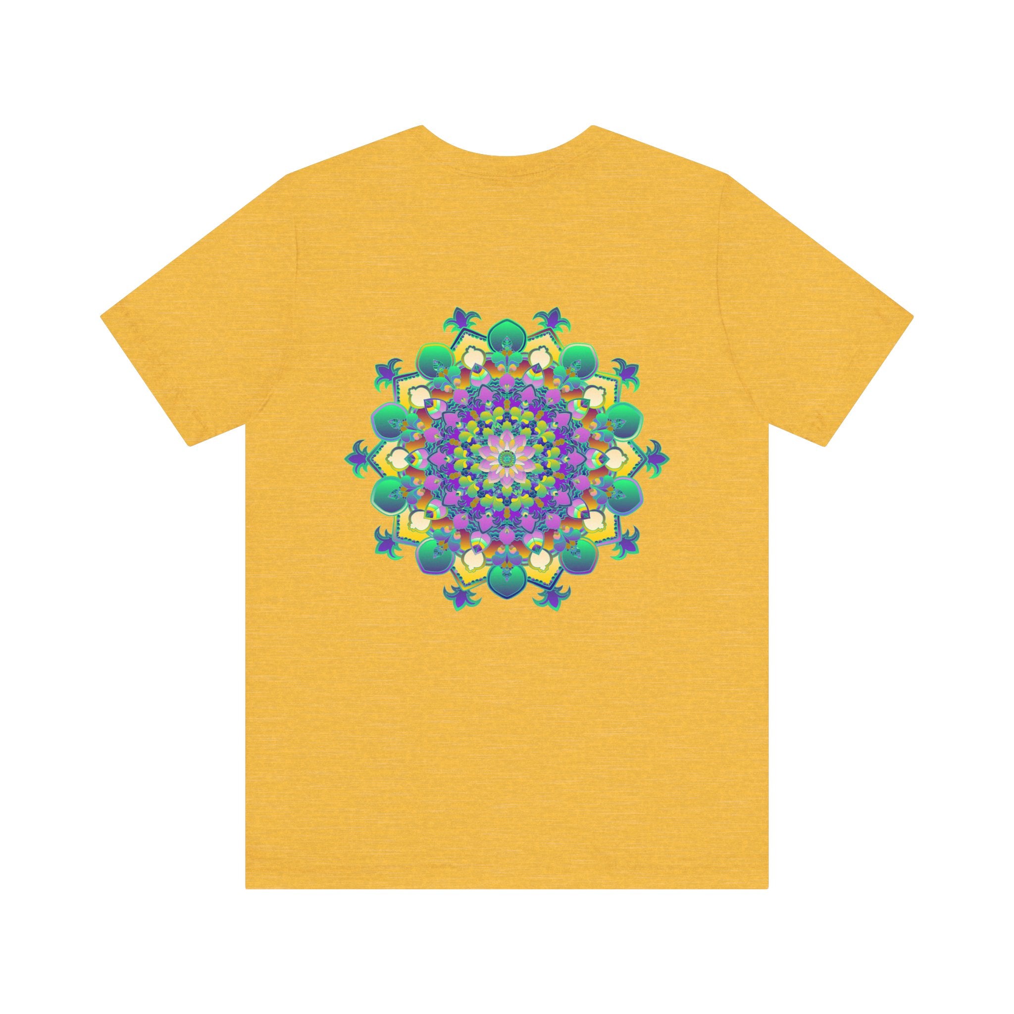 Colorful and intricate mandala design on a vibrant tee promoting spiritual peace and harmony for a calming and balanced lifestyle