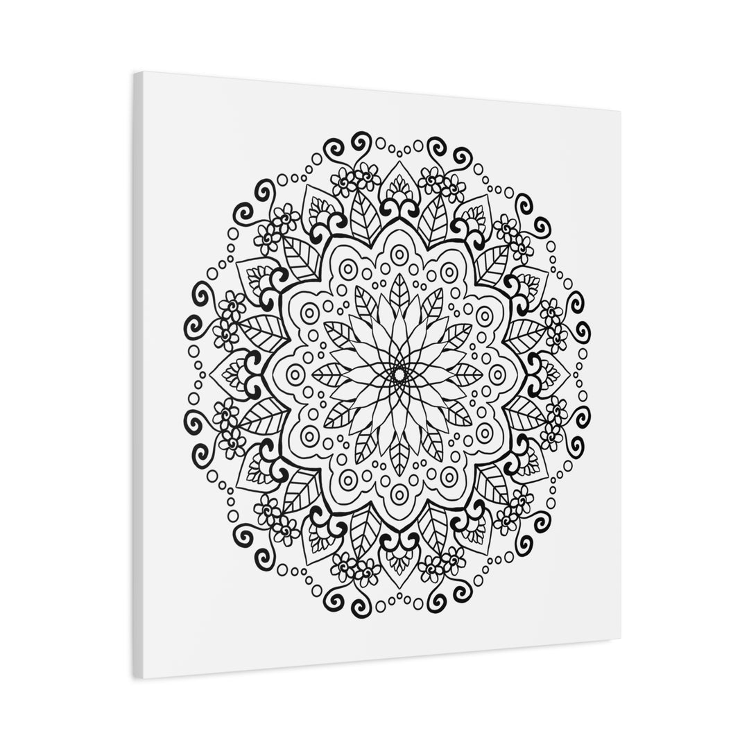 Handmade Mandala Art in Black & White on Matte Canvas, Stretched to 125 Inches - Elegant Wall Décor for Home or Office