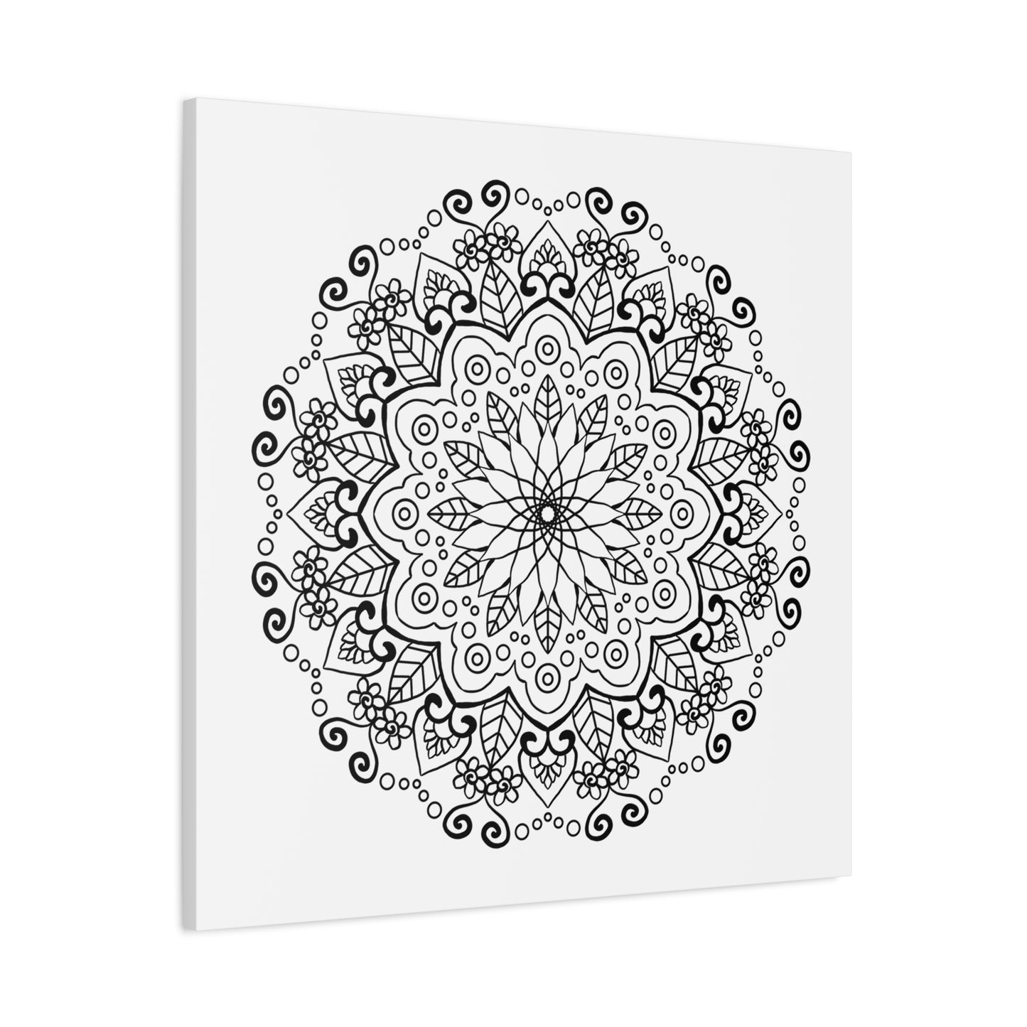 Handmade Mandala Art in Black & White on Matte Canvas, Stretched to 125 Inches - Elegant Wall Décor for Home or Office