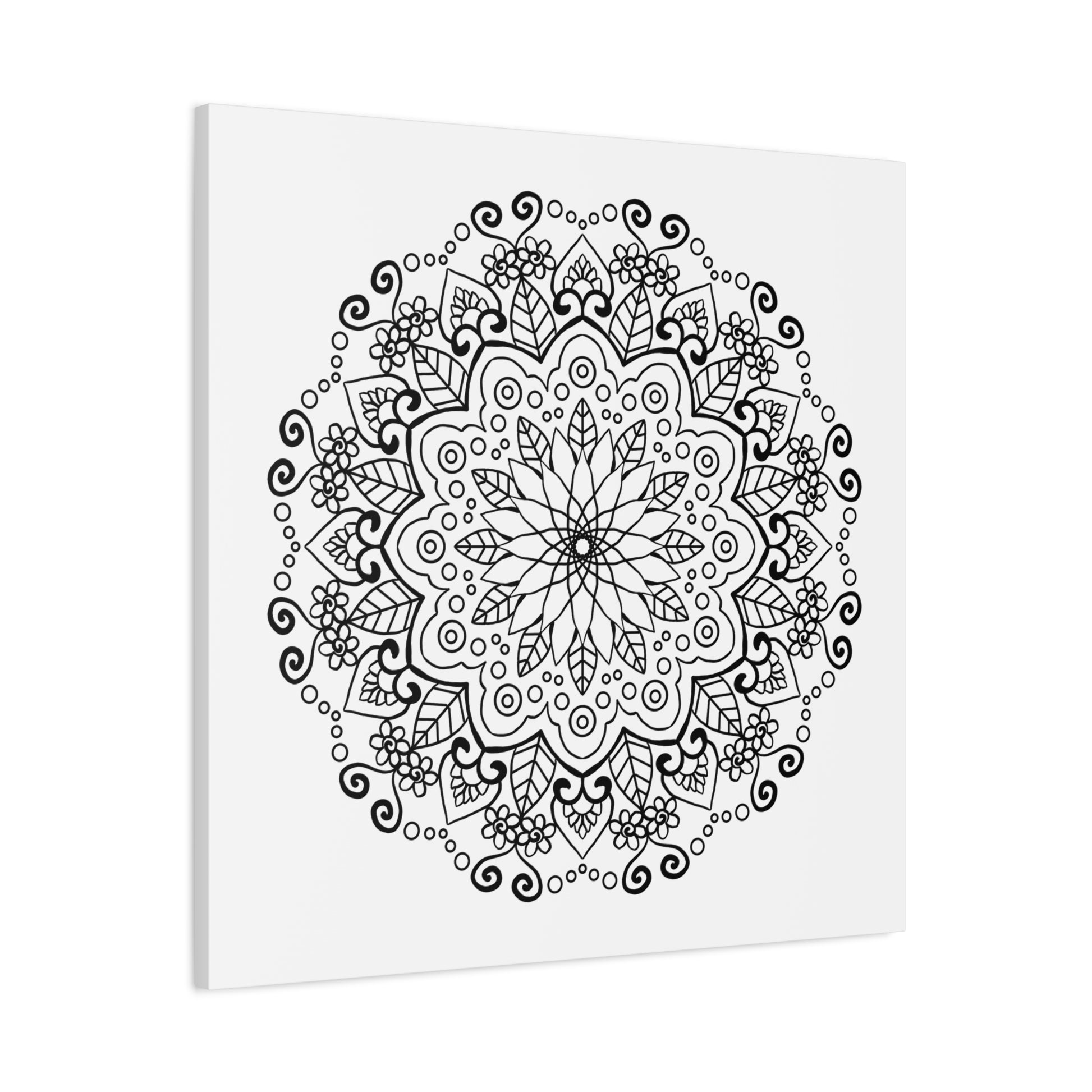 Handmade Mandala Art in Black & White on Matte Canvas, Stretched to 125 Inches - Elegant Wall Décor for Home or Office