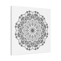 Handmade Mandala Art in Black & White on Matte Canvas, Stretched to 125 Inches - Elegant Wall Décor for Home or Office