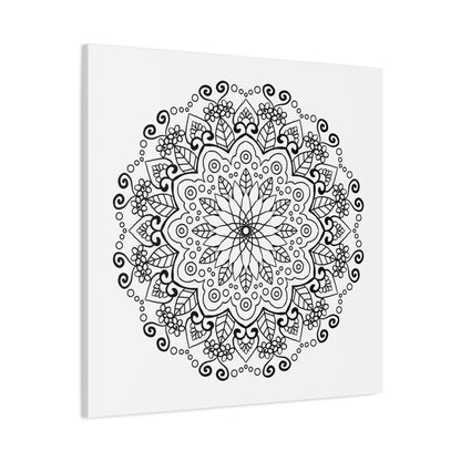 Handmade Mandala Art in Black & White on Matte Canvas, Stretched to 125 Inches - Elegant Wall Décor for Home or Office