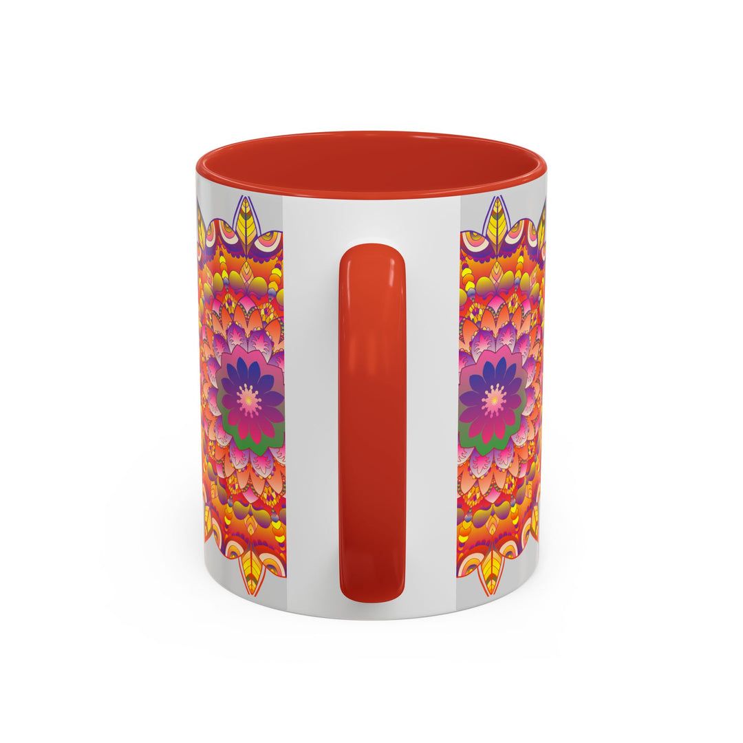 Beautiful ceramic mug featuring a colorful floral mandala design