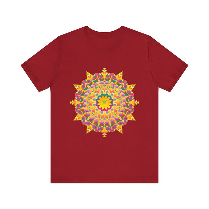 Colorful t-shirt featuring a vibrant mandala design, perfect for spiritual art lovers