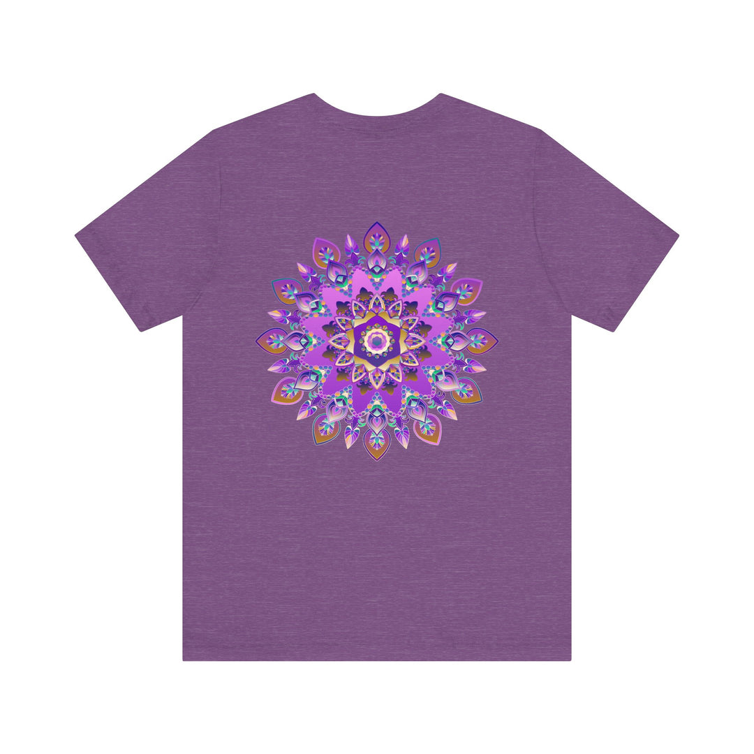 Beautiful purple mandala t-shirt with intricate spiritual design promoting peace and harmony