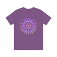 Beautiful purple mandala t-shirt with intricate spiritual design promoting peace and harmony
