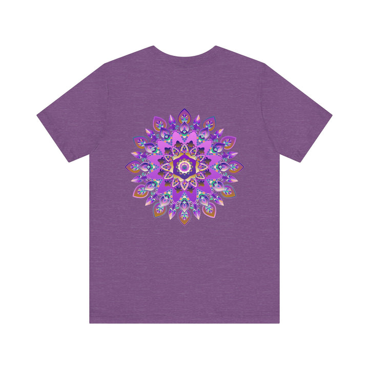 Beautiful purple mandala t-shirt with intricate spiritual design promoting peace and harmony