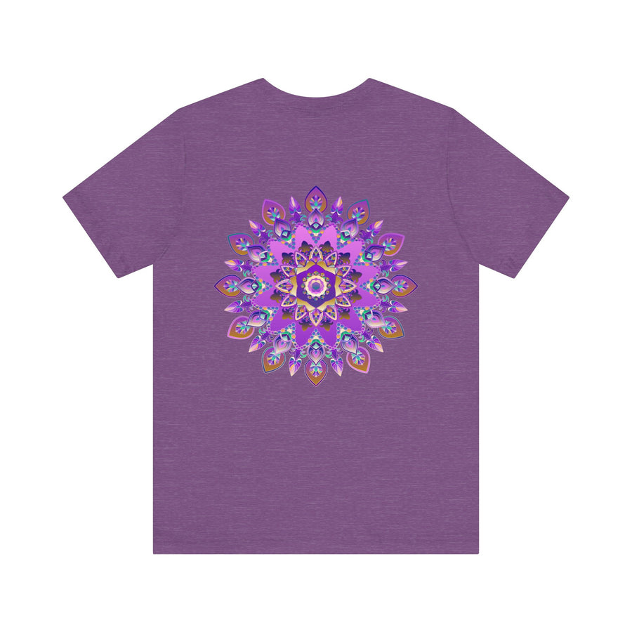 Beautiful purple mandala t-shirt with intricate spiritual design promoting peace and harmony