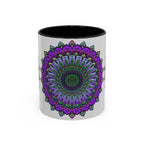 A beautiful and intricate Vibrant Mandala Mug featuring spiritual art