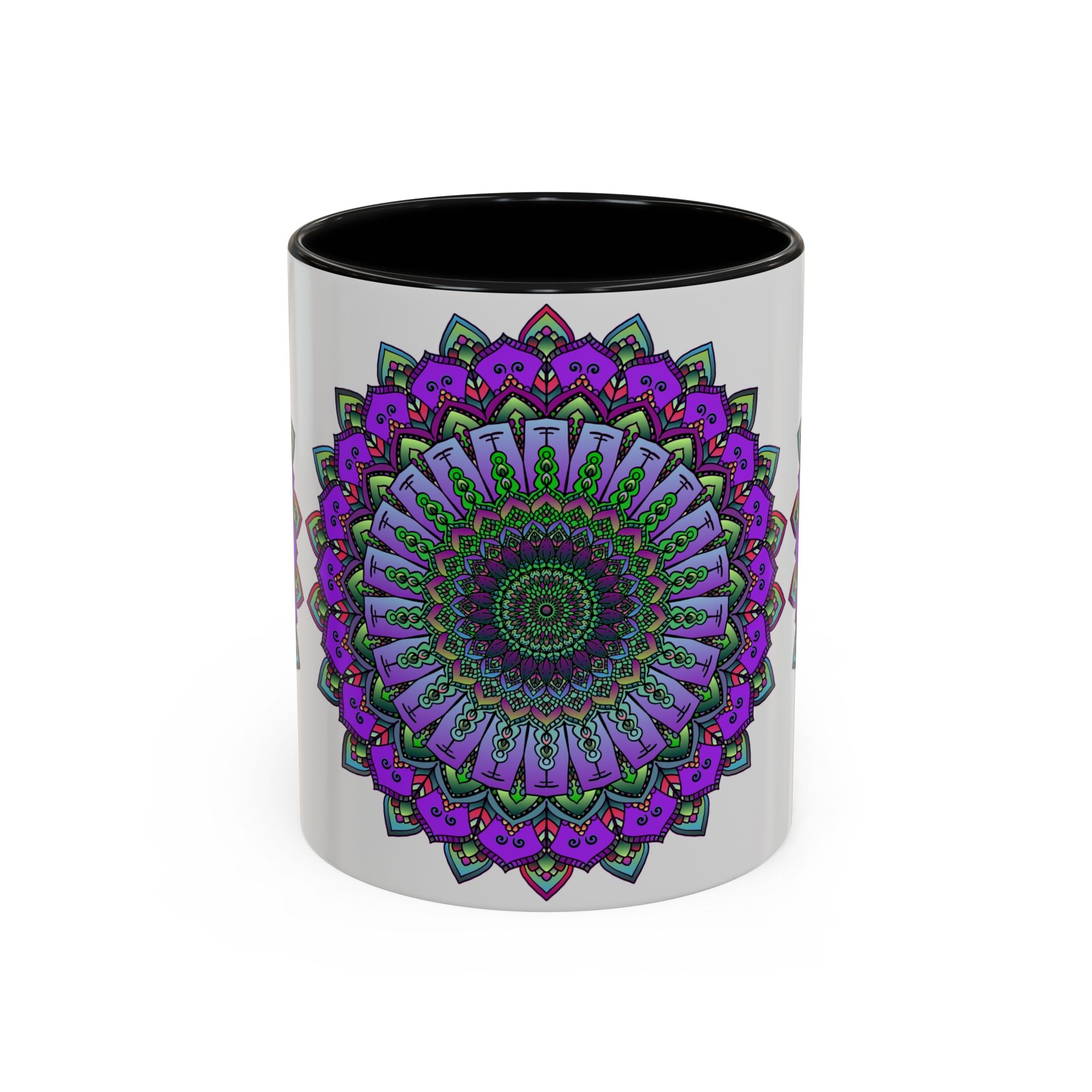 A beautiful and intricate Vibrant Mandala Mug featuring spiritual art