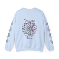 Black unisex heavy blend crewneck sweatshirt with 'Love You Mom' design, perfect birthday gift for mom