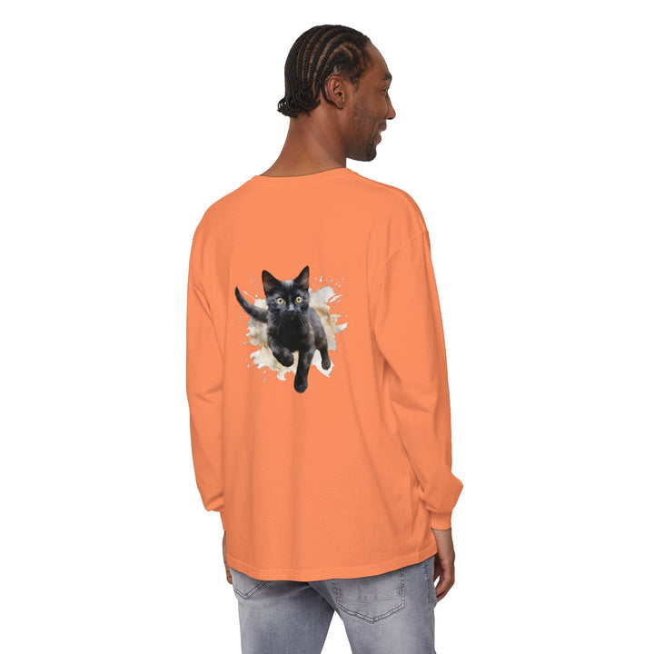 Black Cat Watercolor Splash T-Shirt with vibrant colors and feline design