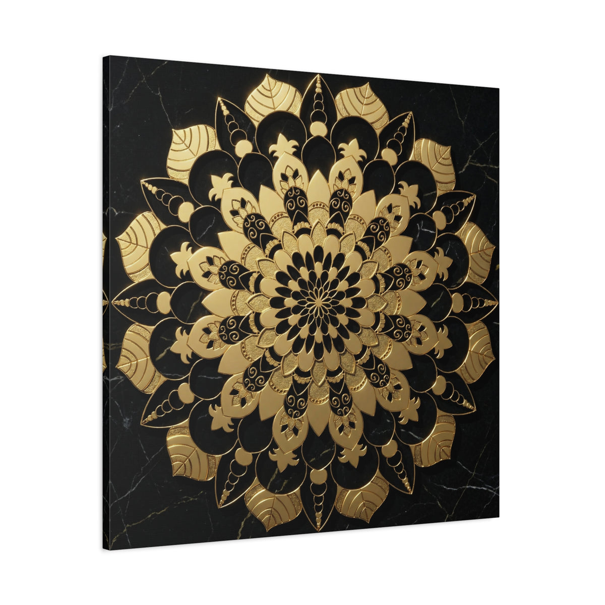 Infinite Bloom – Verziertes goldenes Mandala auf Leinwand