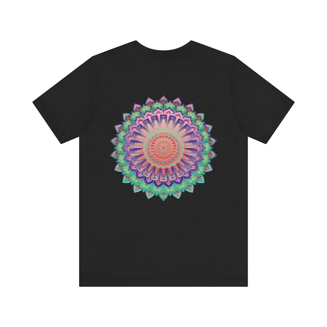 A colorful mandala tee with intricate designs, symbolizing spiritual peace and harmony