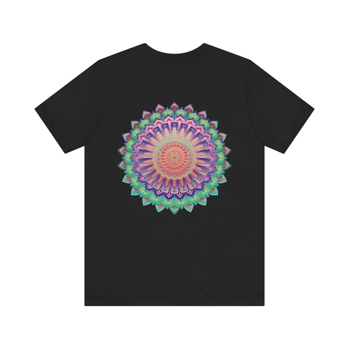 A colorful mandala tee with intricate designs, symbolizing spiritual peace and harmony