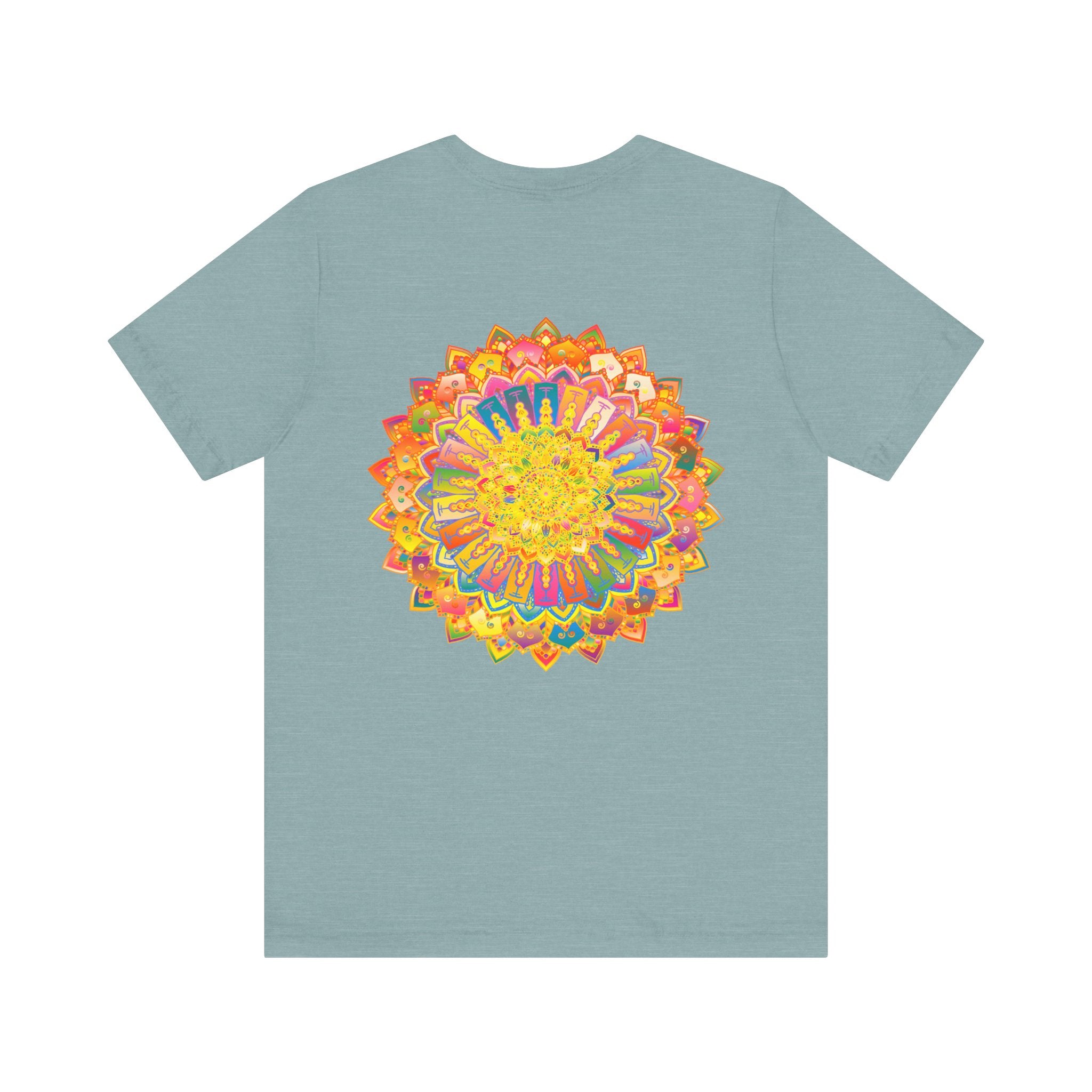 A beautiful, colorful mandala design tee promoting spiritual peace and harmony