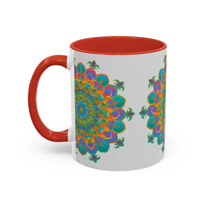 Colorful mandala art mug featuring intricate and vibrant design for coffee lovers