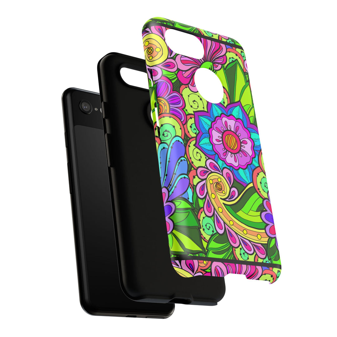 Floral Fantasy iPhone and Google Pixel Case in Bright Green Palette