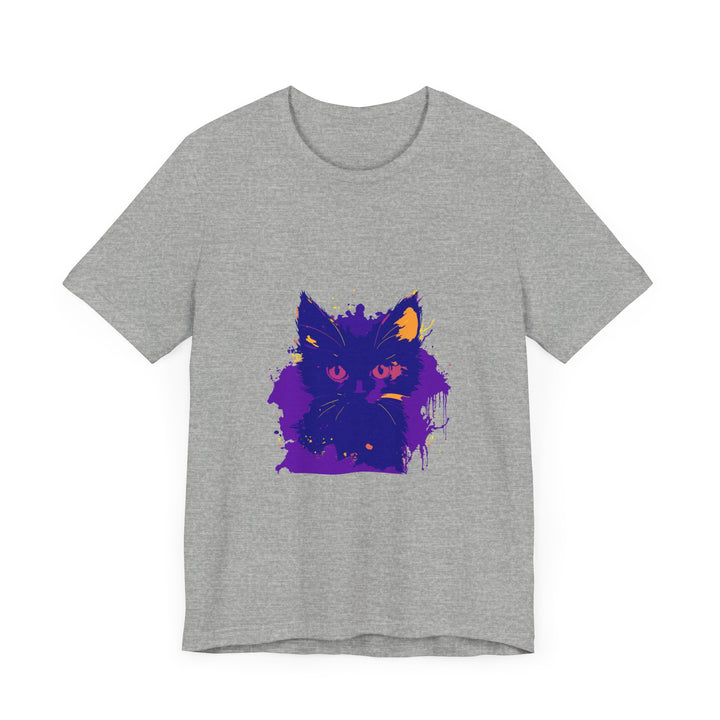 Whimsical Blue & Pink Cat T-Shirt featuring a playful feline design