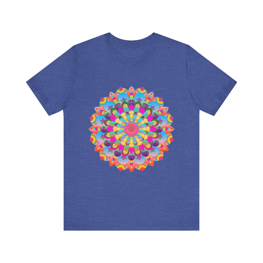 A vibrant and intricate mandala flower design t-shirt showcasing psychedelic art