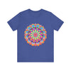 A vibrant and intricate mandala flower design t-shirt showcasing psychedelic art