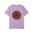 Unisex Halloween Mandala T-shirt featuring handmade pumpkin mandala art on garment-dyed tee