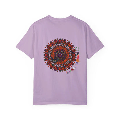 Unisex Halloween Mandala T-shirt featuring handmade pumpkin mandala art on garment-dyed tee