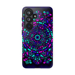 Mandala Neon Phone Case — Purple & Teal Protective Tough Case