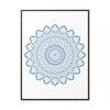 Beautiful handmade steel blue mandala design wall art on gallery canvas wraps, displayed in a vertical frame