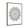 Handmade black and white mandala art on gallery canvas wraps, displayed in a vertical frame
