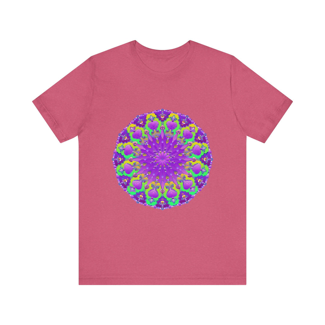 Beautiful purple and green mandala tee with intricate and mesmerizing design