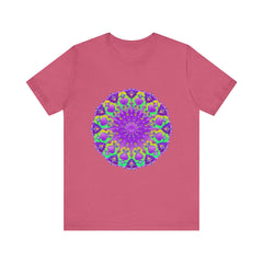 Beautiful purple and green mandala tee with intricate and mesmerizing design