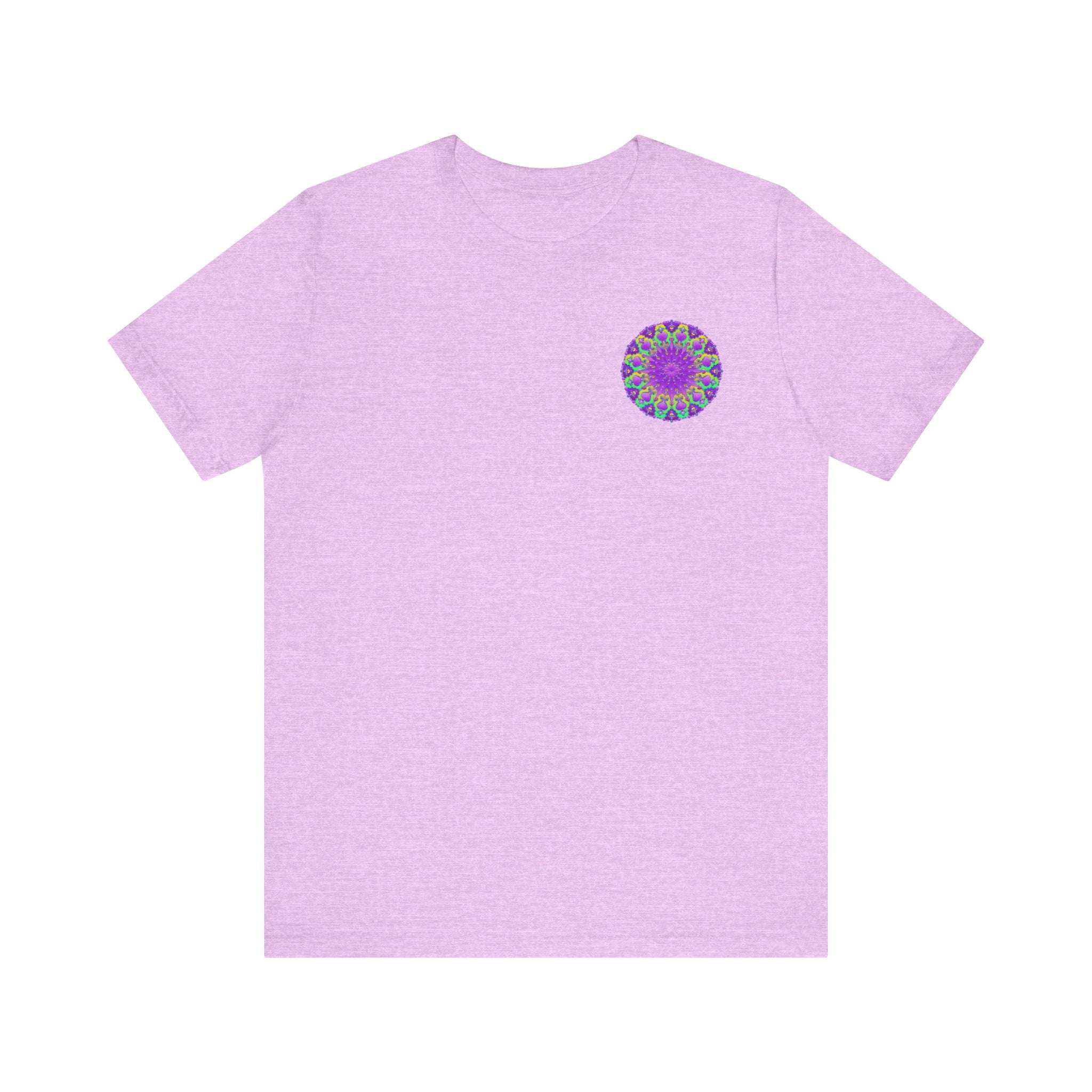 Soft purple tee with intricate mandala design symbolizing spiritual peace and harmony