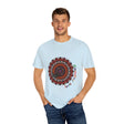 Handmade unisex garment-dyed tee featuring pumpkin mandala art for Halloween