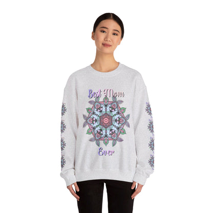 Handmade Mandala Design Crewneck Sweatshirt for the Best Mom Ever