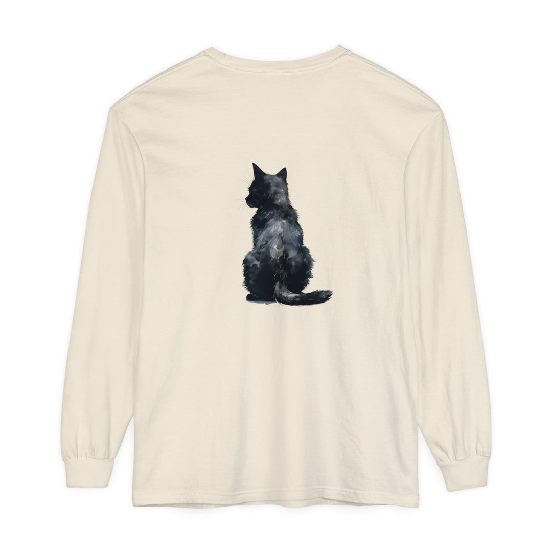 Black Cat Watercolor Long Sleeve T-Shirt - a stylish and comfortable top with a vibrant and artistic feline design