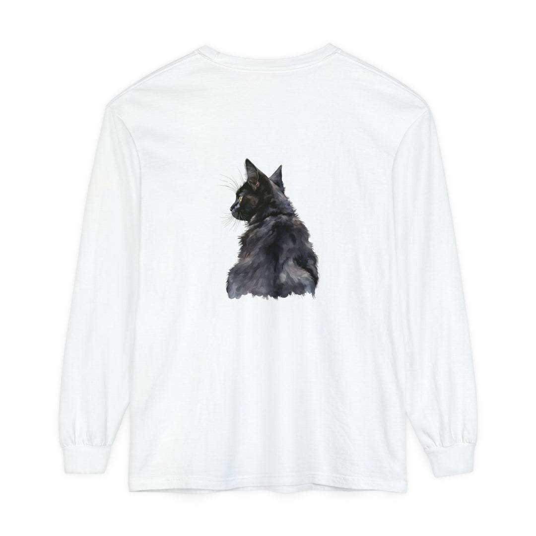 Black Cat Watercolor Long Sleeve T-Shirt with vibrant artwork and comfortable fit