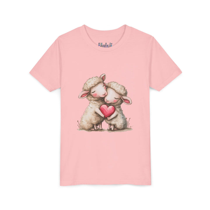 Jugend-T-Shirt – Cartoon-Schafe, die ein Herz umarmen, süßes und schönes Design 