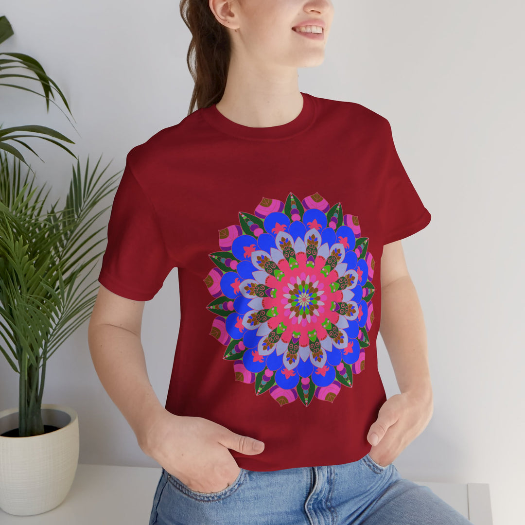 Vibrant and intricate geometric mandala design t-shirt in various colors