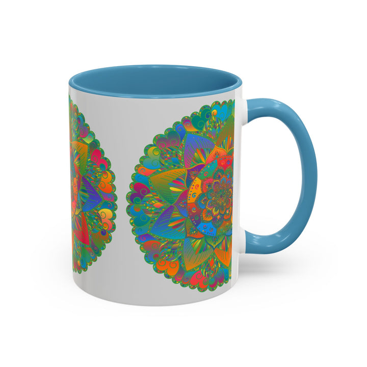 Beautiful artisanal ceramic mug with a vibrant mandala-inspired floral design