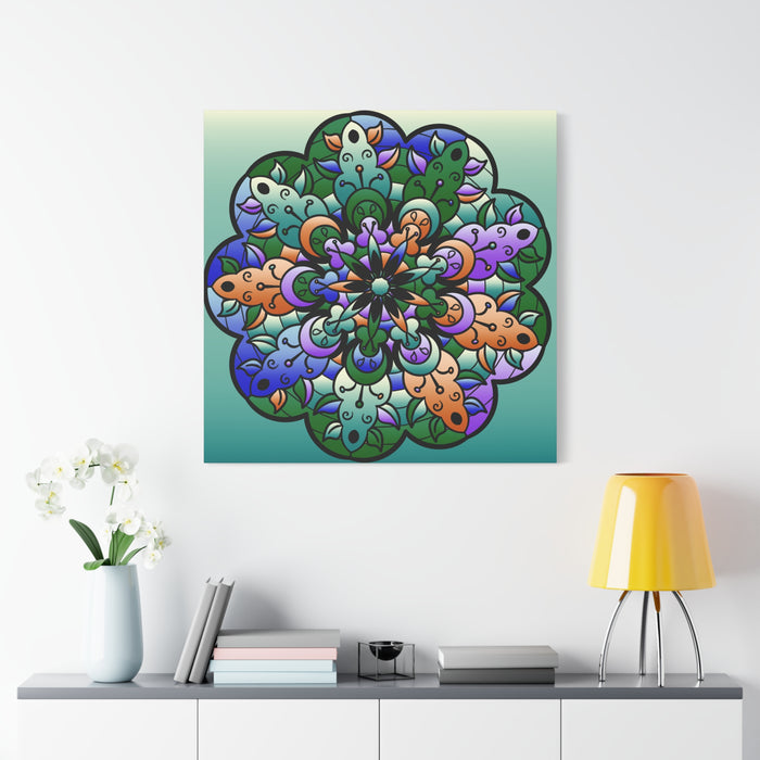 Floral Mandala Matte Canvas Print — Colorful Stretched Wall Art