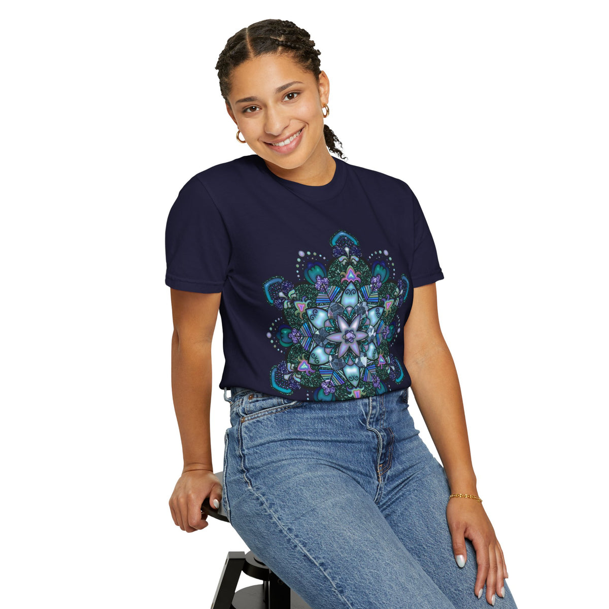 Mandala T-Shirt – Blue Purple Boho Geometric Floral Design
