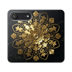 Gold Mandala Flip Phone Case – Luxury Floral Wallet Cover
