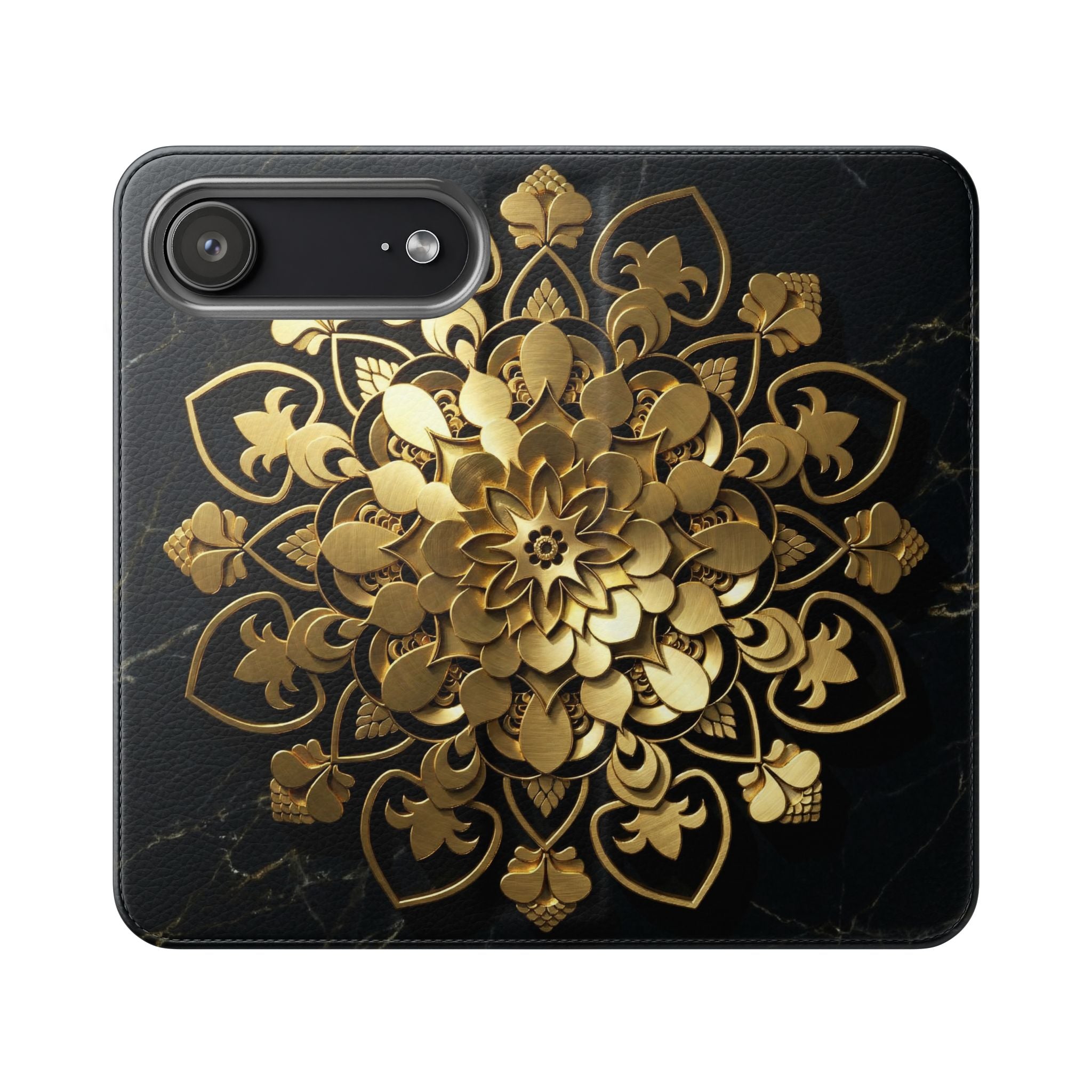 Gold Mandala Flip Phone Case – Luxury Floral Wallet Cover