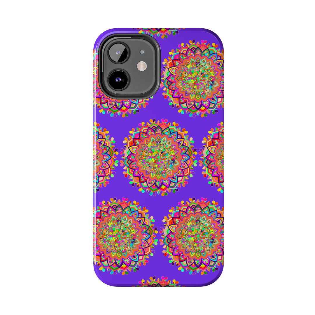 Hand drawn small purple mandala art phone case for iPhone X and XS, featuring intricate design and durable protection