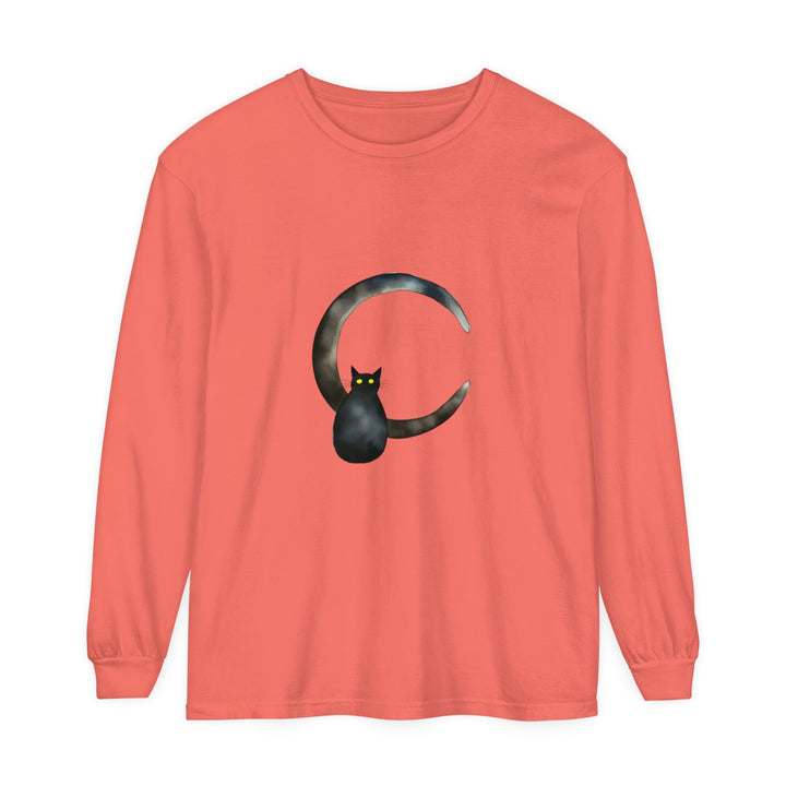 Black Cat Crescent Moon T-Shirt with a spooky feline and lunar design