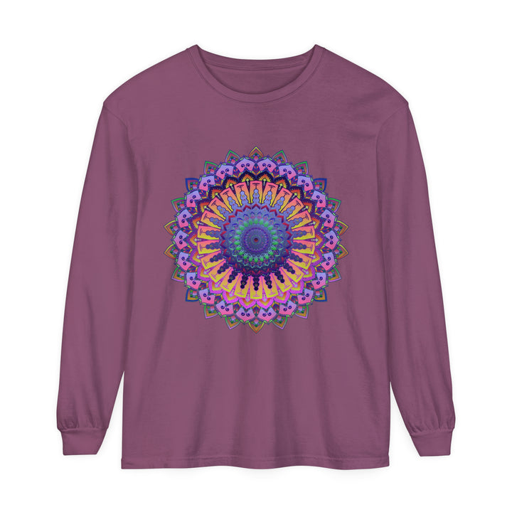 Intricate Mandala Unisex Long Sleeve T-Shirt featuring detailed mandala design in vibrant colors for all genders