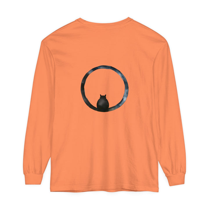 Black unisex long sleeve t-shirt with a mysterious sphere graphic design