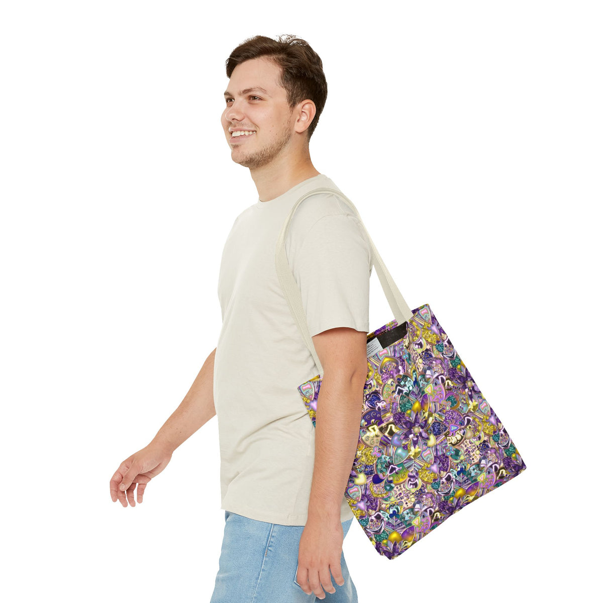 Colorful Purple Floral Pattern Tote Bag
