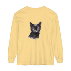 Black Cat Watercolor Long Sleeve T-Shirt with vibrant watercolor design and comfortable fit